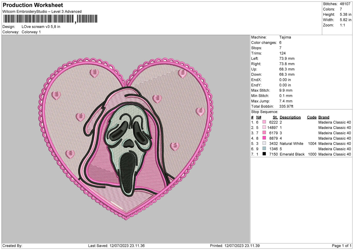 Love Scream V3 Embroidery File 6 sizes