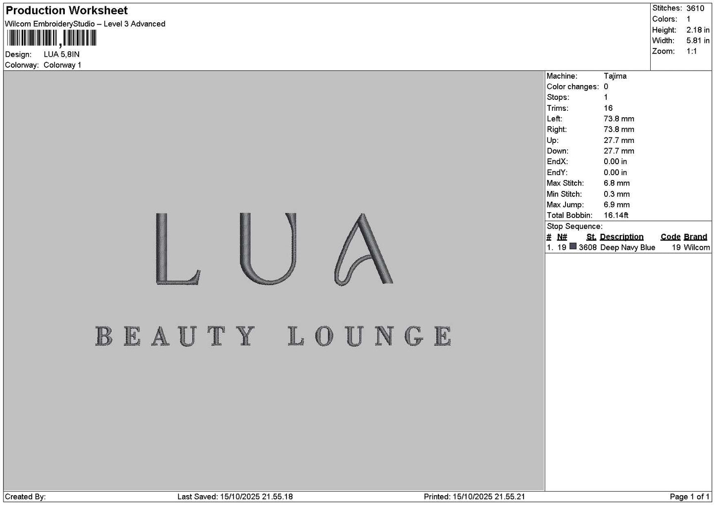 Luatext Embroidery File 6 sizes