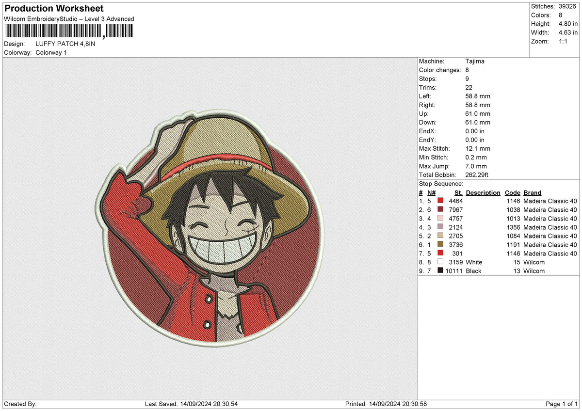 LUFFY PATCH Embroidery File 6 size