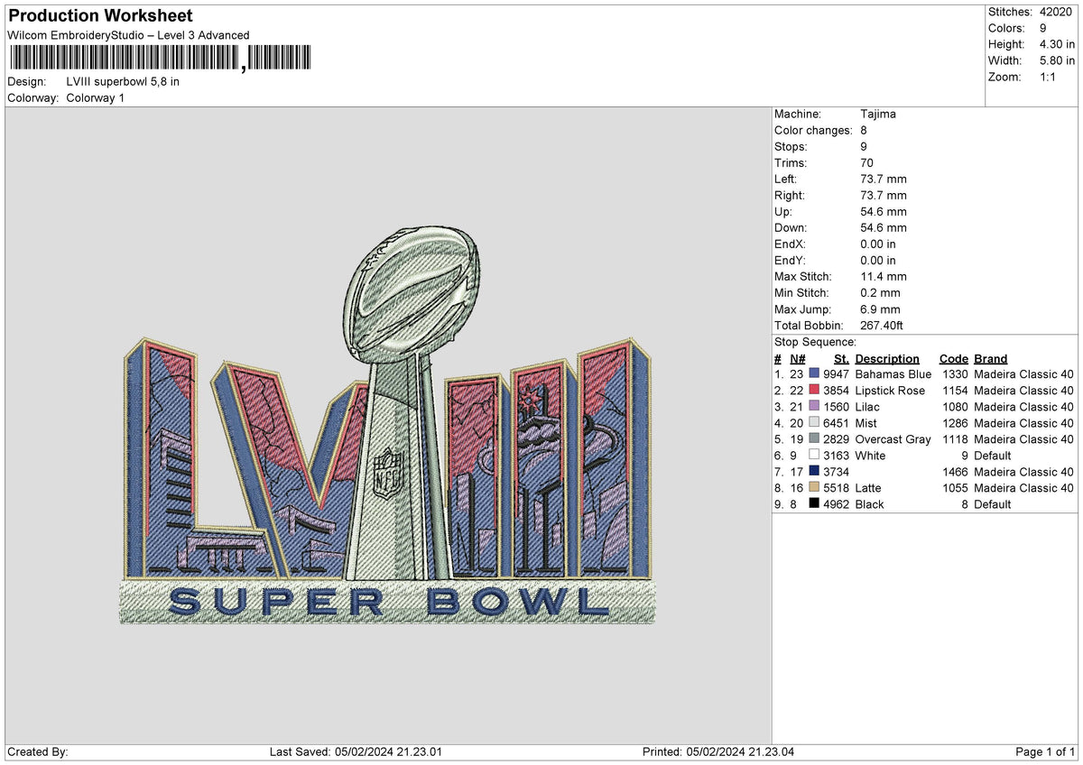 Superbowl Embroidery File 6 sizes