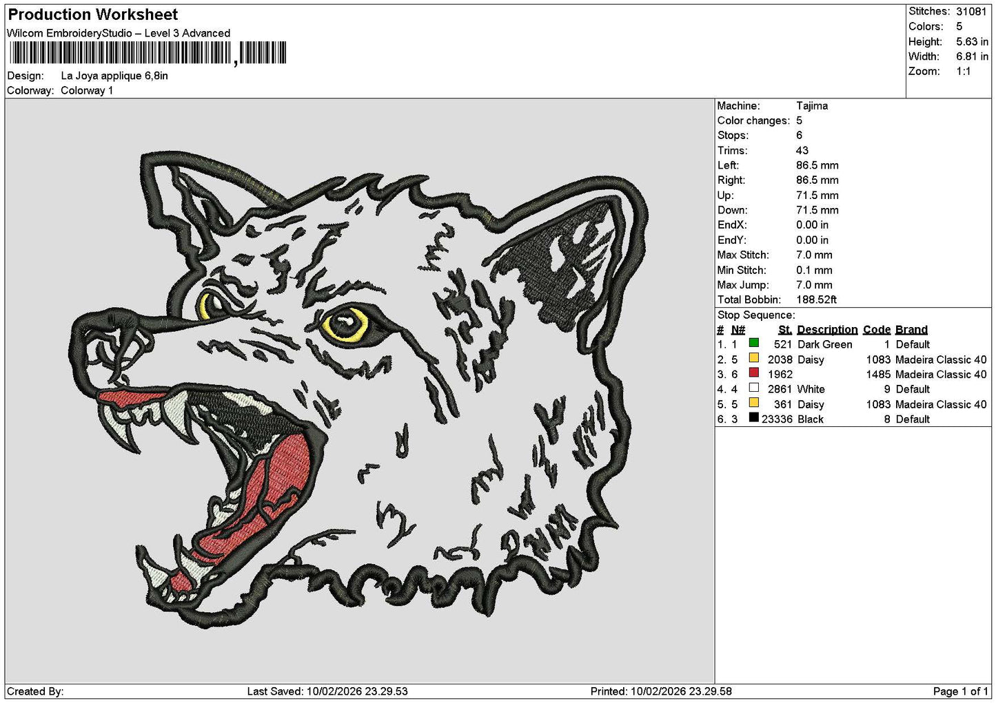 Wolf Applique Embroidery File 6 sizes