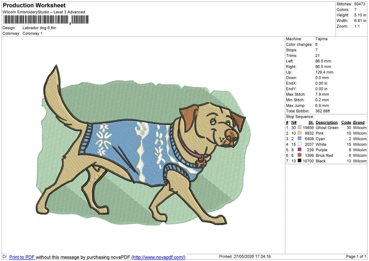 Labrador dog Embroidery File 6 size