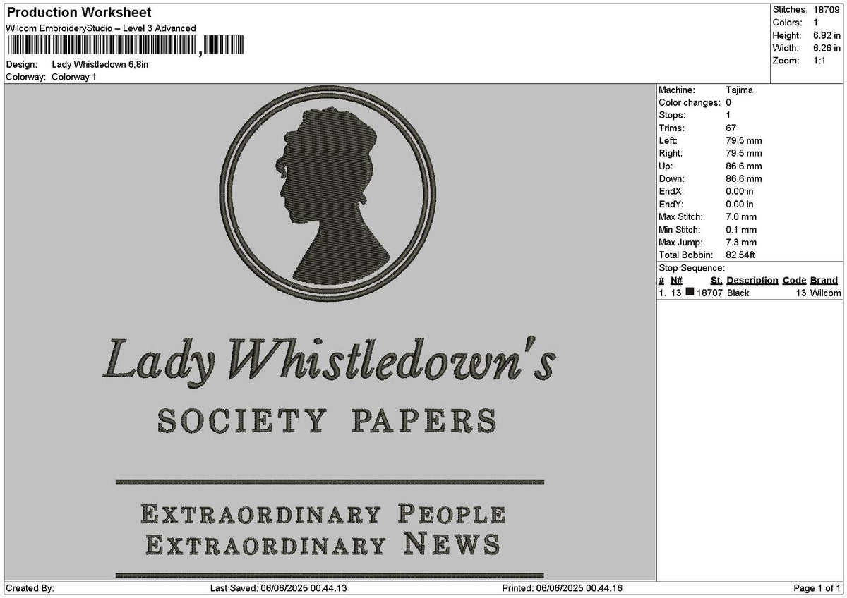 Ladytext 0506 Embroidery File 6 sizes