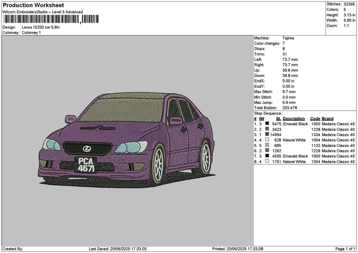 Purple Car 1906 Embroidery File 6 sizes