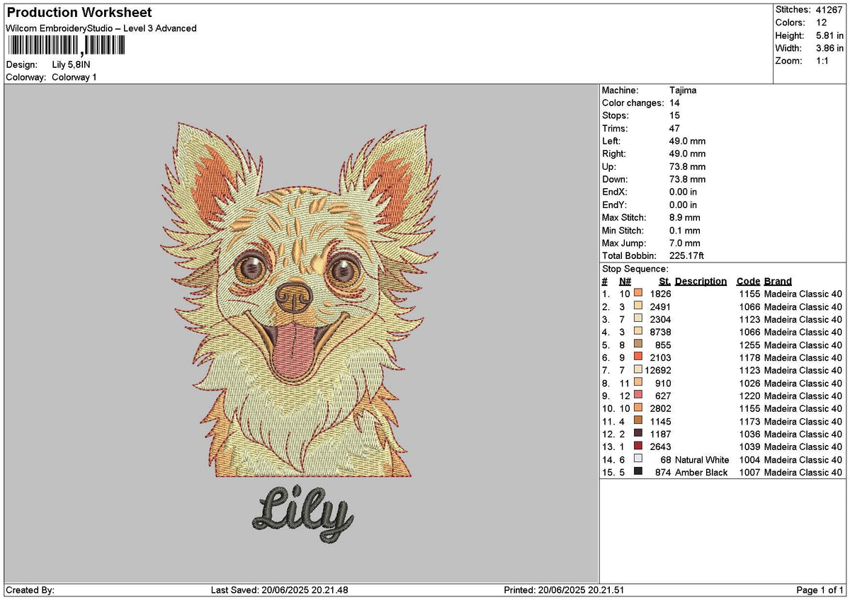 Lily Dog Embroidery File 6 sizes