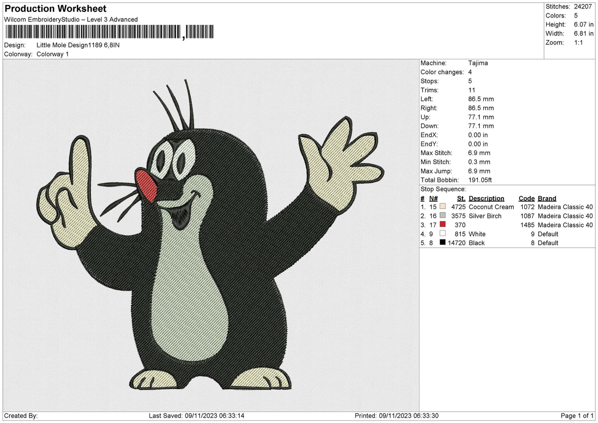 Little Mole Design1189 Embroidery File 6 size