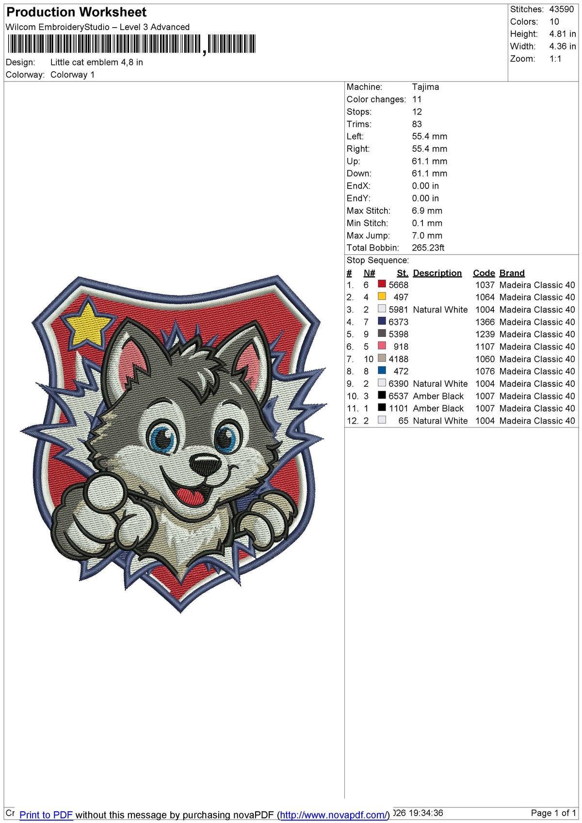 Little cat Emblem Embroidery File 6 size
