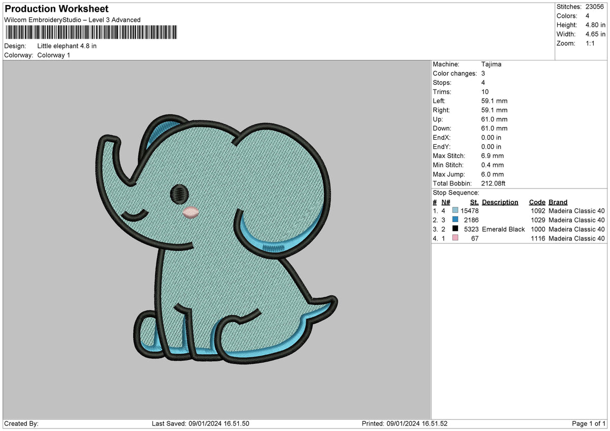 Little Elephant Embroidery File 6 sizes