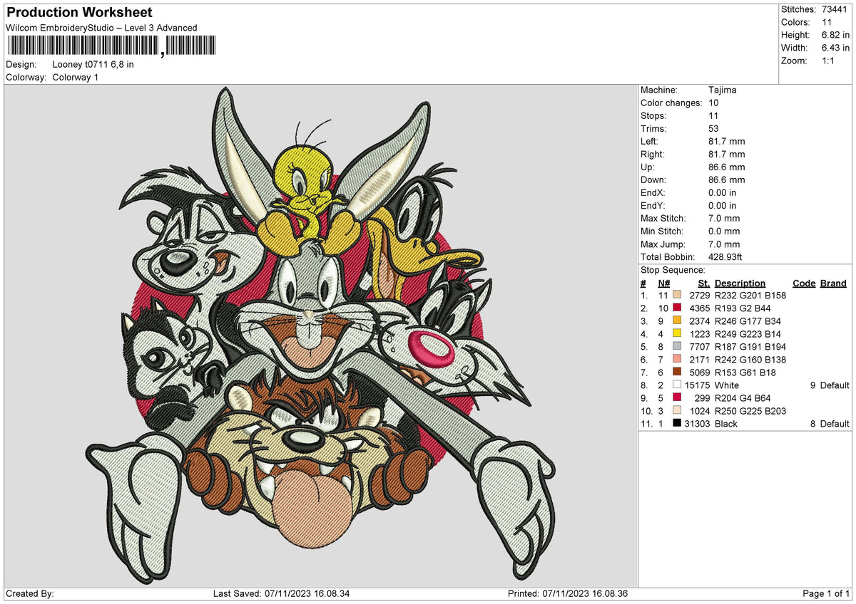 Looney T0711 Embroidery File 6 sizes
