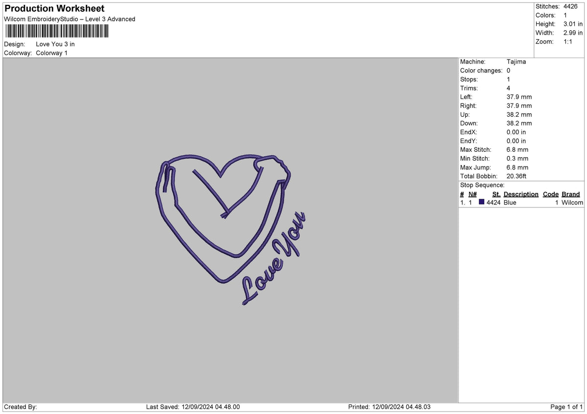 Love You Text 1209 Embroidery File 6 sizes