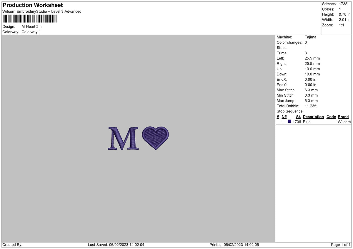 M Heart Embroidery File 6 sizes