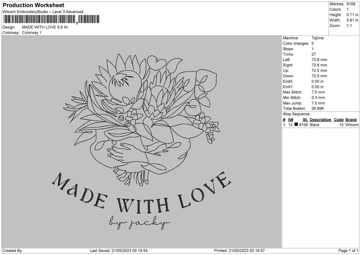 Made With Love Embroidery File 6 sizes