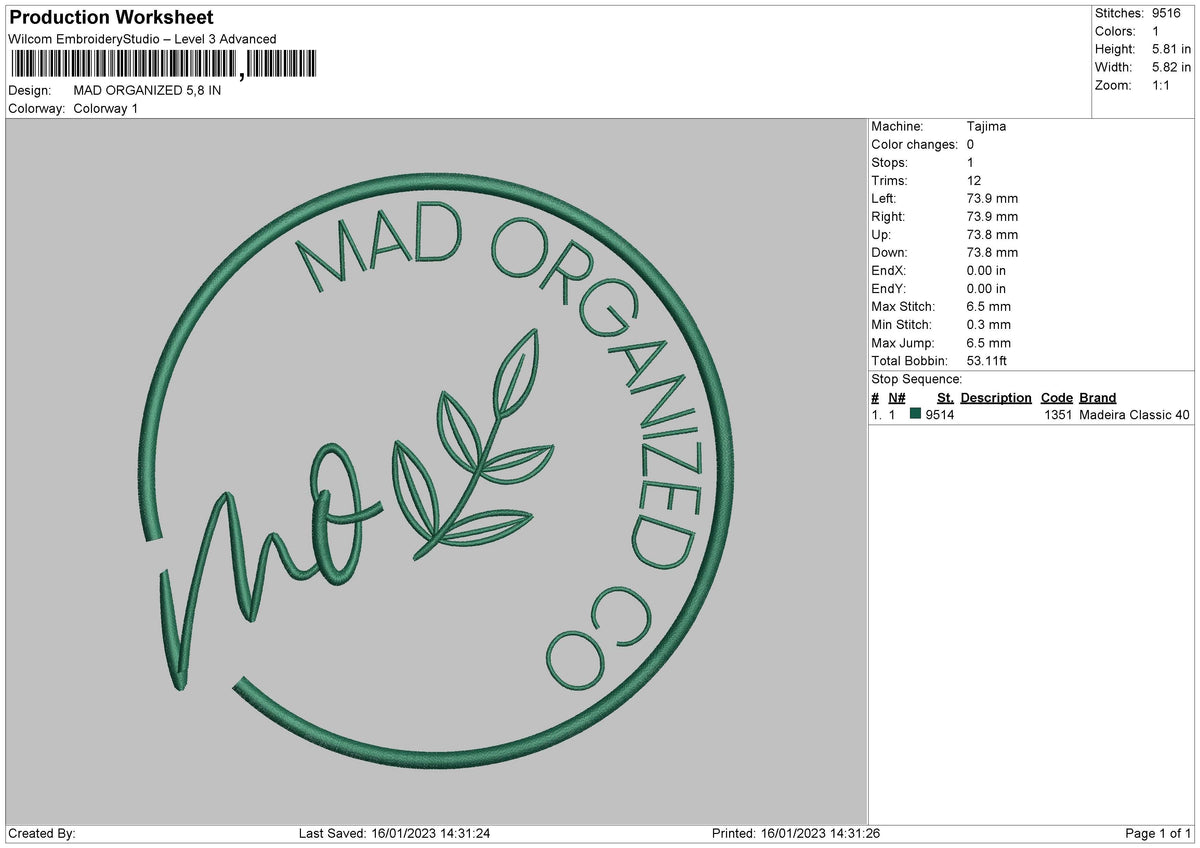 Mad Organized Embroidery File 6 sizes