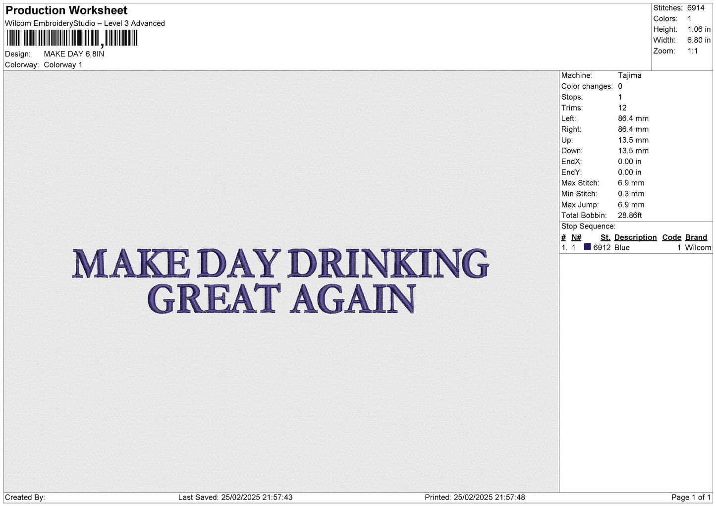 MAKE DAY Embroidery File 6 size