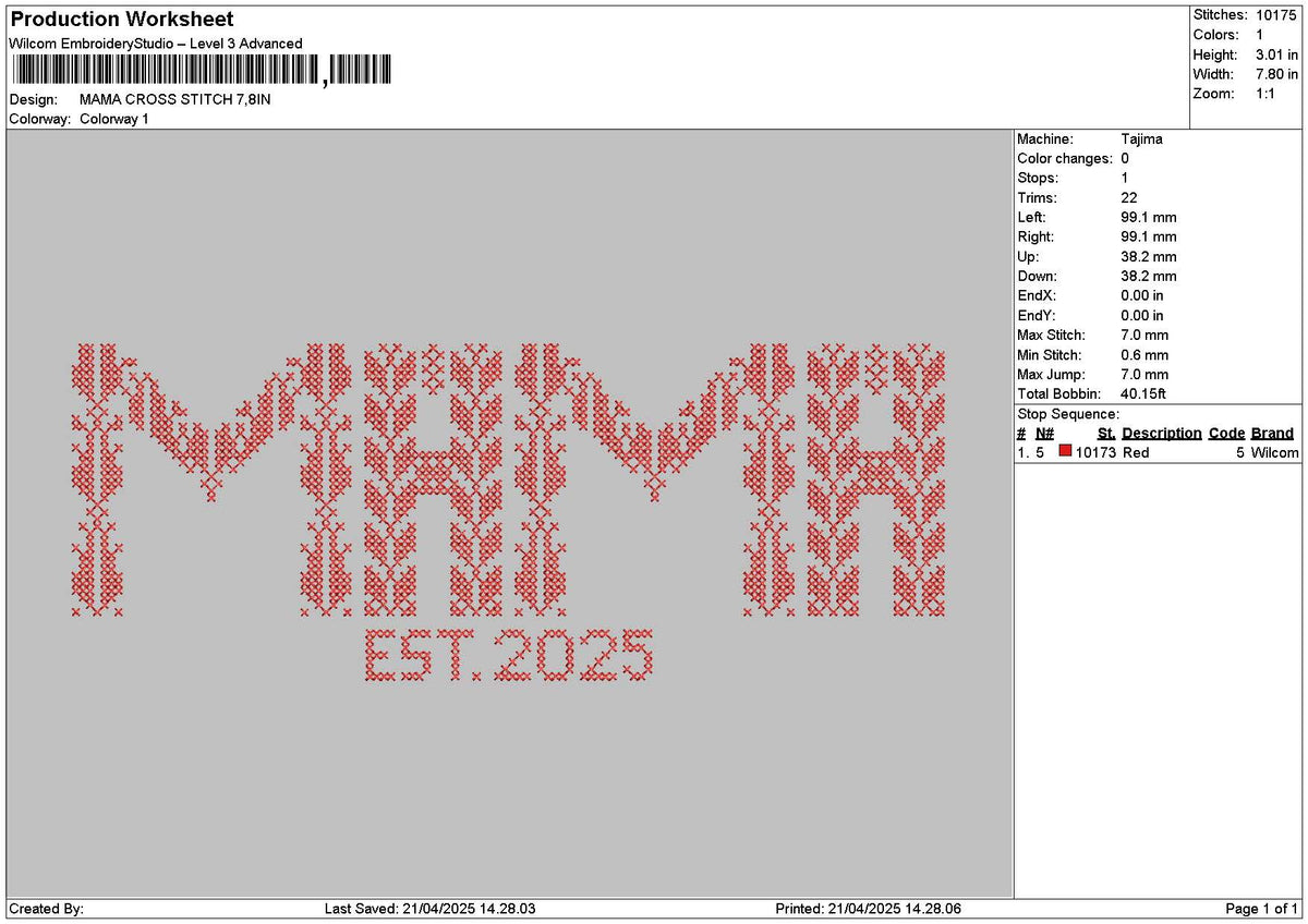 Mama Cross Embroidery File 6 sizes