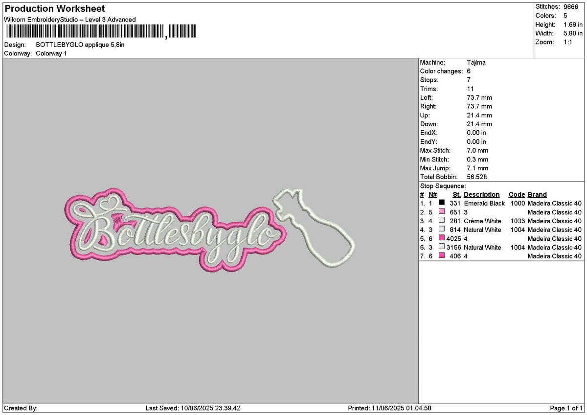 Bottlestext Embroidery File 6 sizes