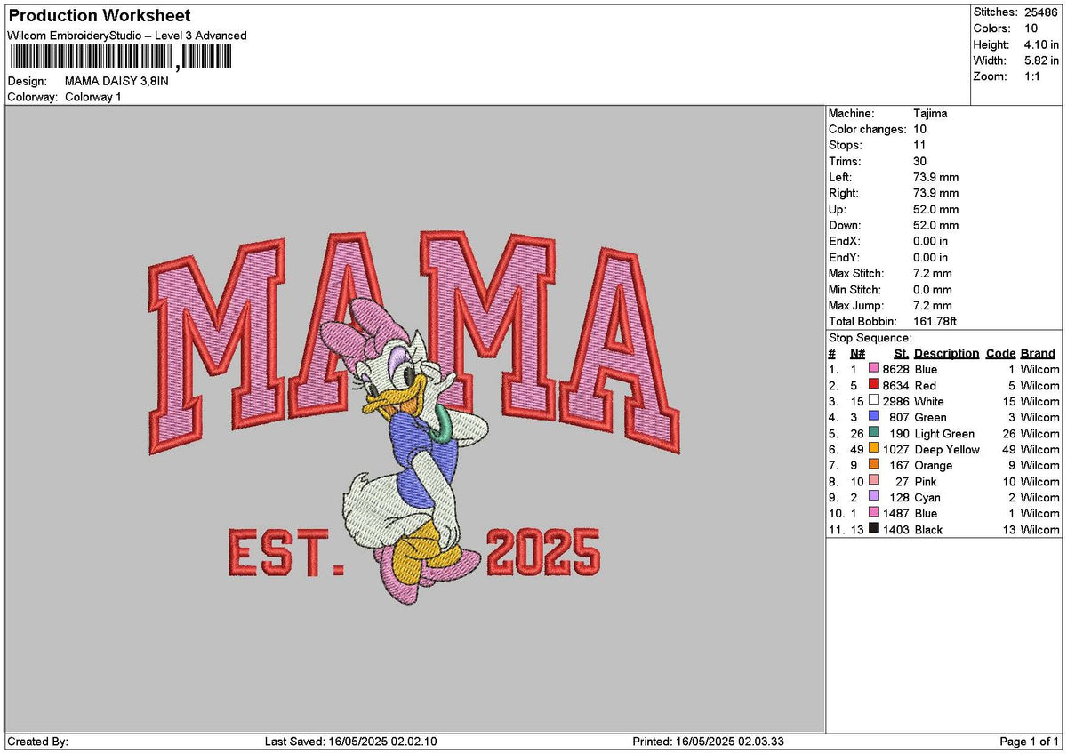 Mama Daisy Embroidery File 6 sizes