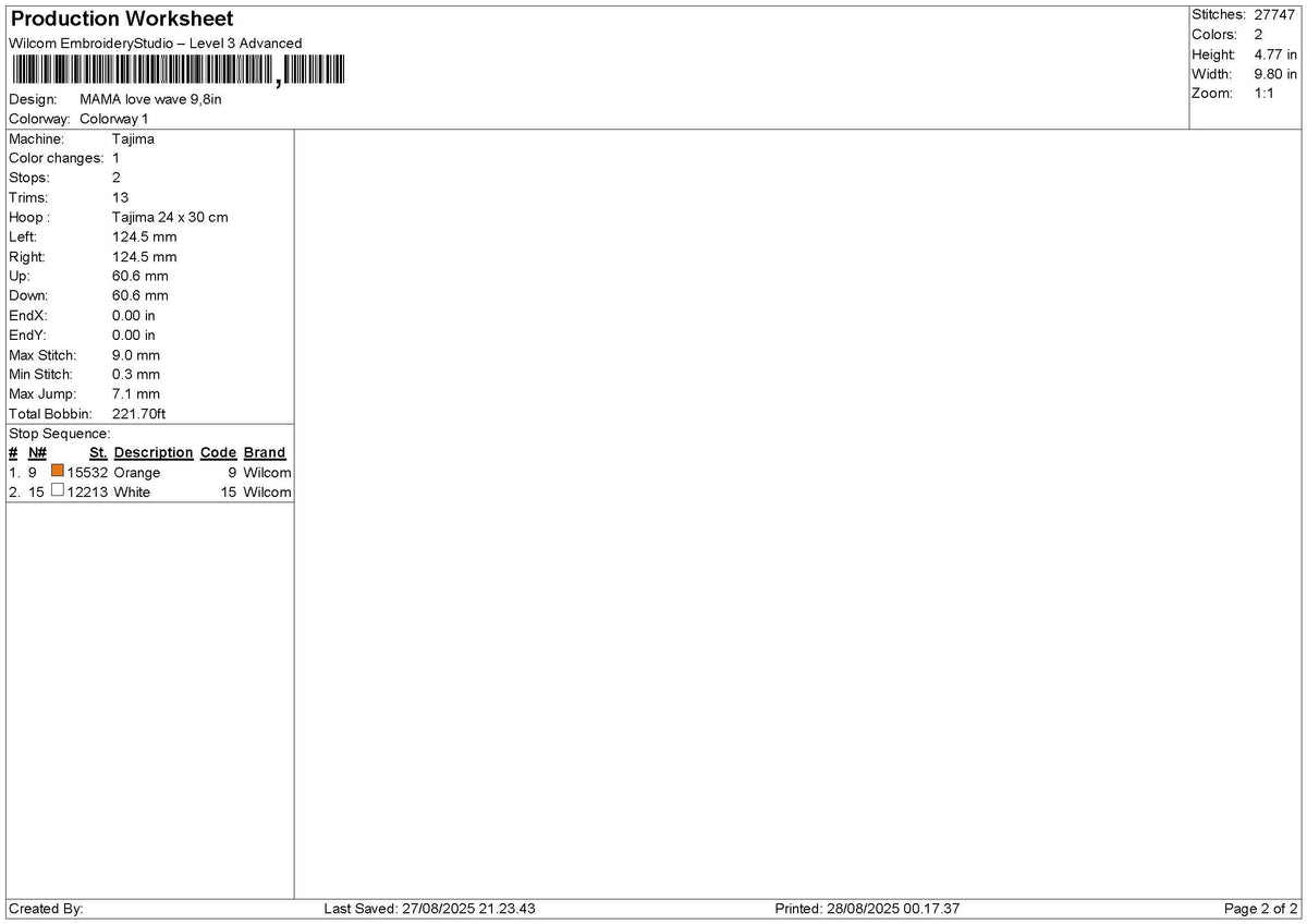 Mamatext Wave Embroidery File 6 sizes