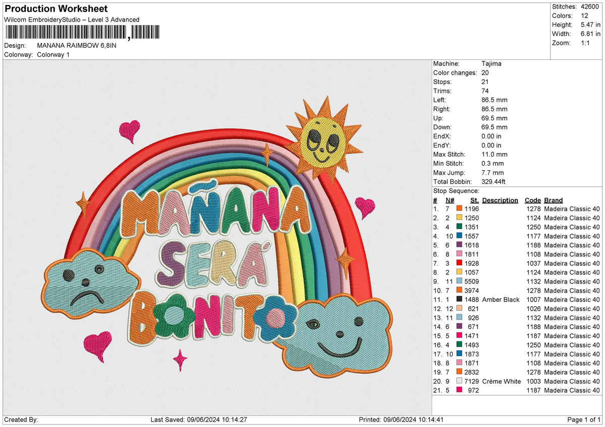 MANANA RAIMBOW Embroidery File 6 size