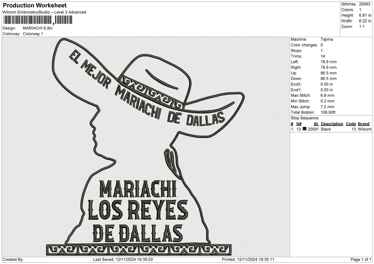 MARIACHI Embroidery File 6 size