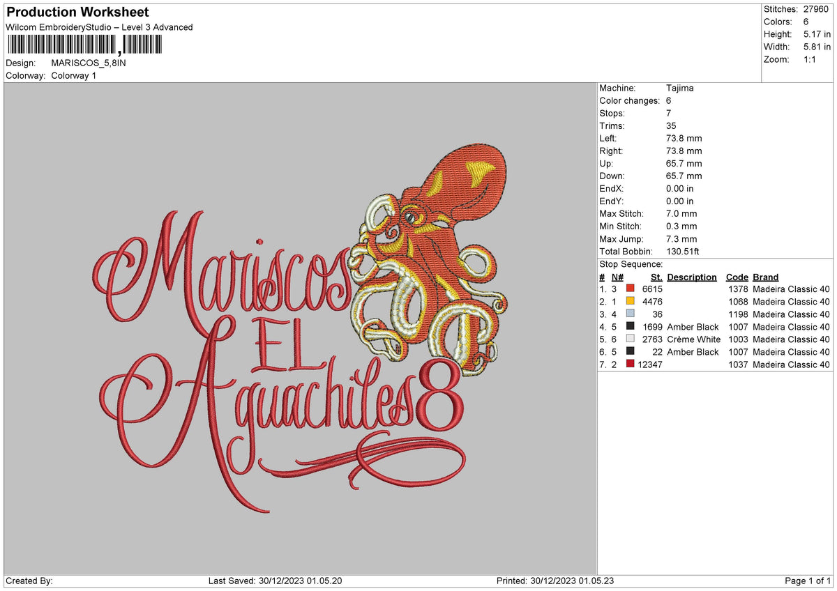 Octopus Embroidery File 6 sizes