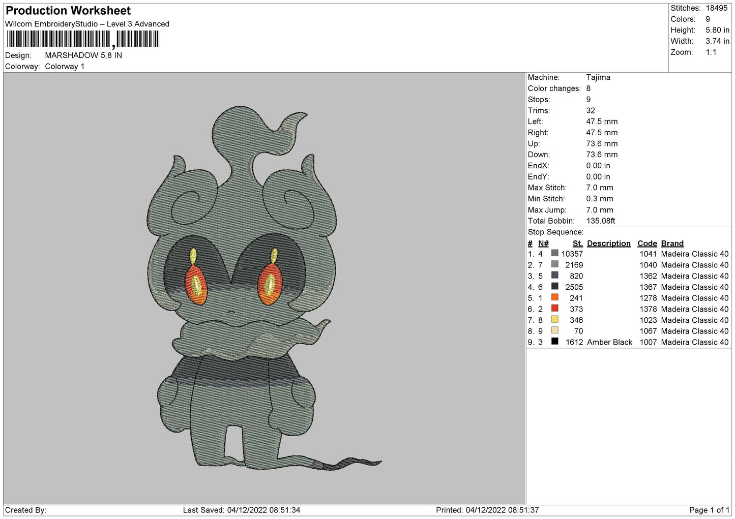 Marshadow Embroidery File 6 sizes