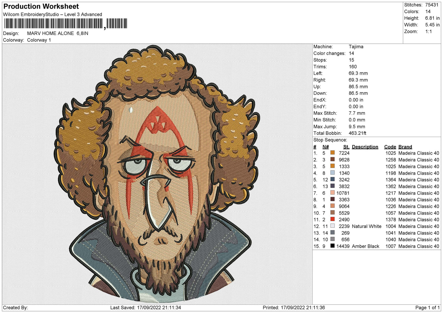 MARV HOME ALONE Embroidery