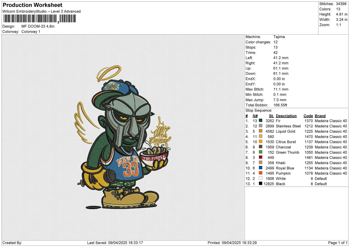 MF DOOM 33 Embroidery File6 size