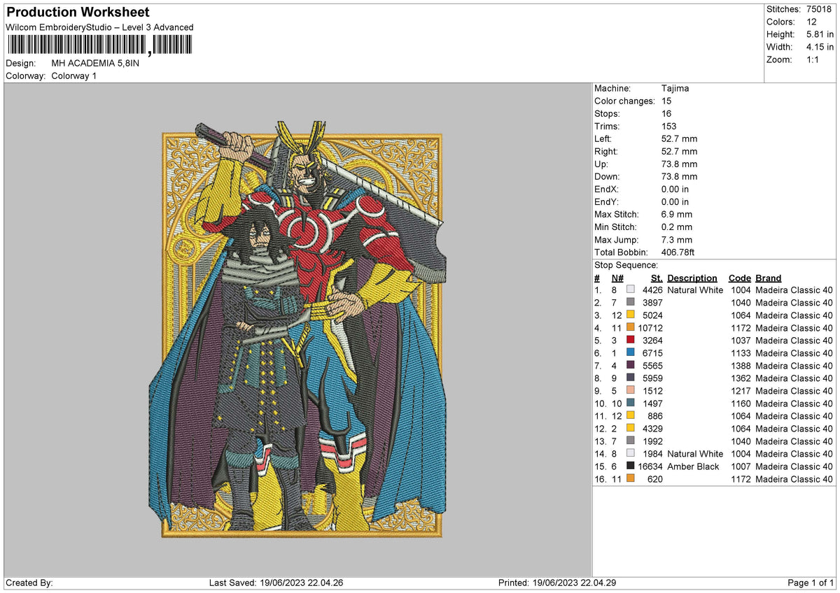 Mh Academia Embroidery File 6 sizes