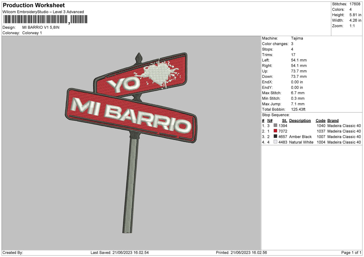 Mi Barrio V1 Embroidery File 6 sizes