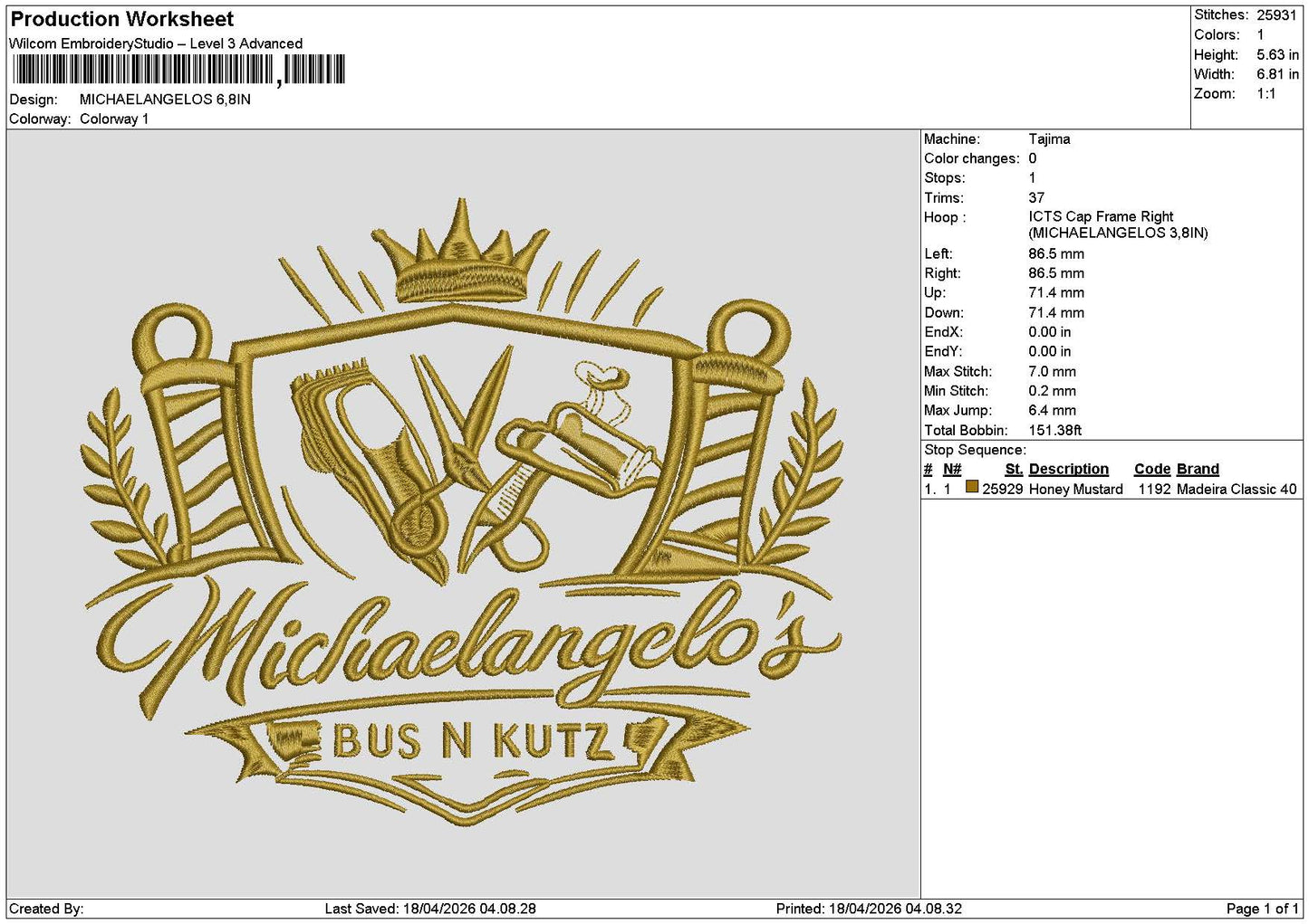 Michaeltext Embroidery File 6 sizes