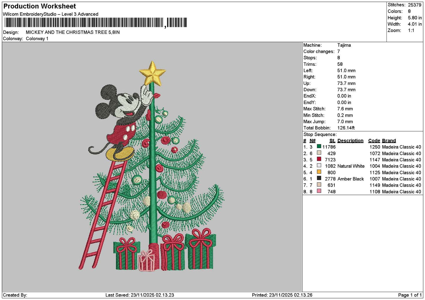 Mickeyxmas 2311 Embroidery File 6 sizes