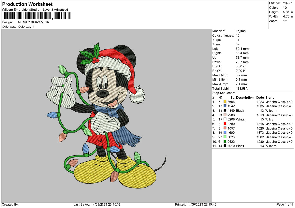 Mickey Xmas 223 02 Embroidery File 6 sizes