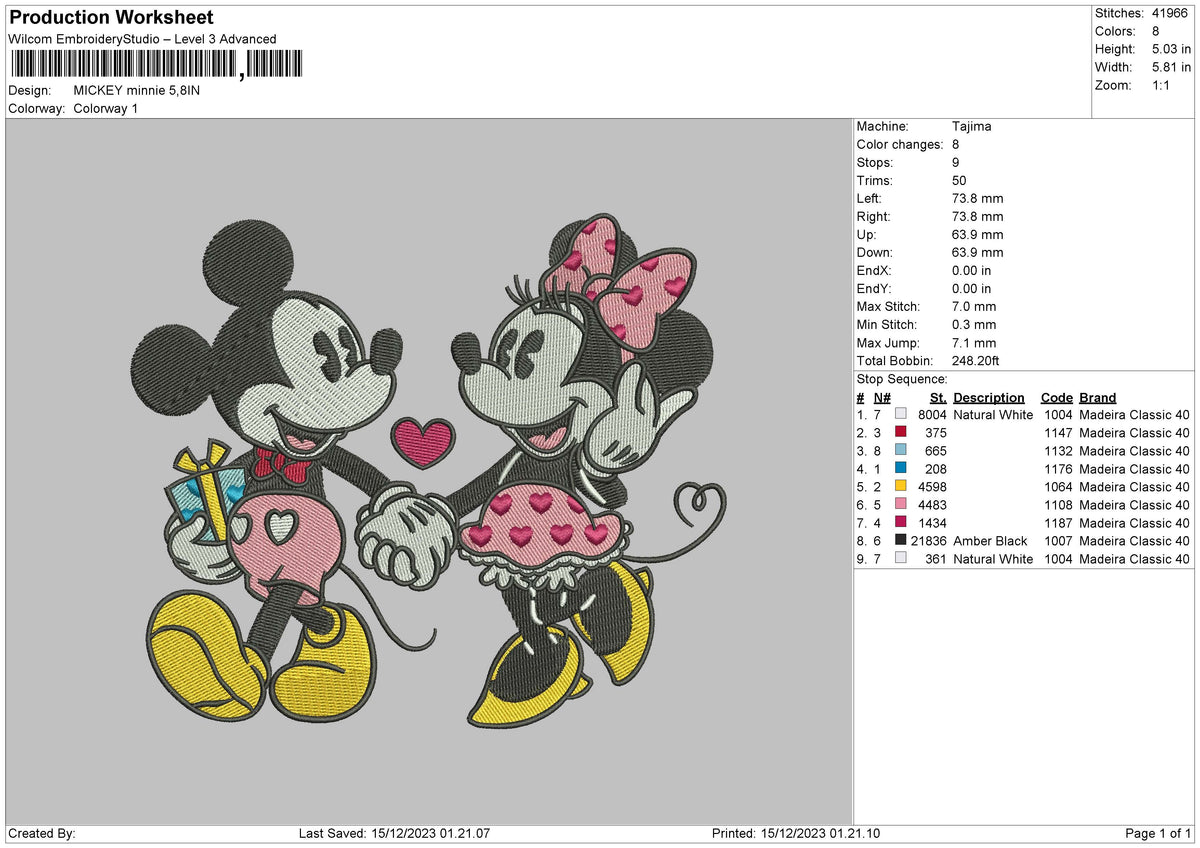 Mickeyminnie1512 Embroidery File 6 sizes