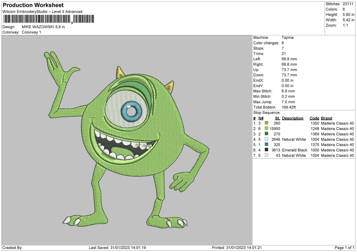 Mike W02 Embroidery File 6 sizes