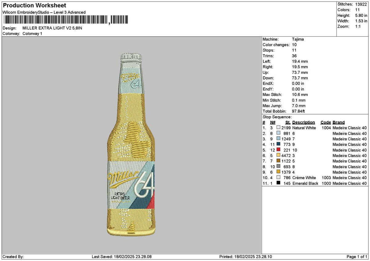 Millerbottle V2 Embroidery File 6 sizes