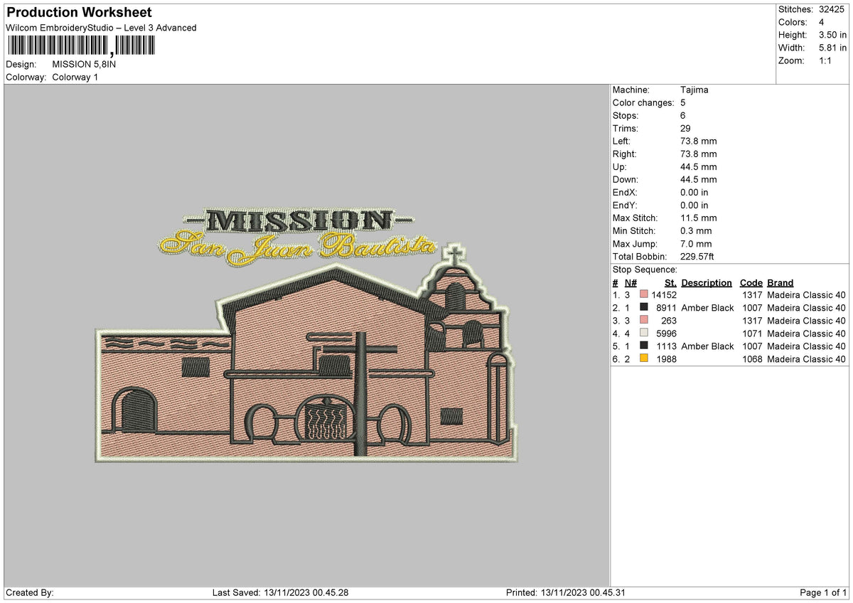 Mission Embroidery File 6 sizes