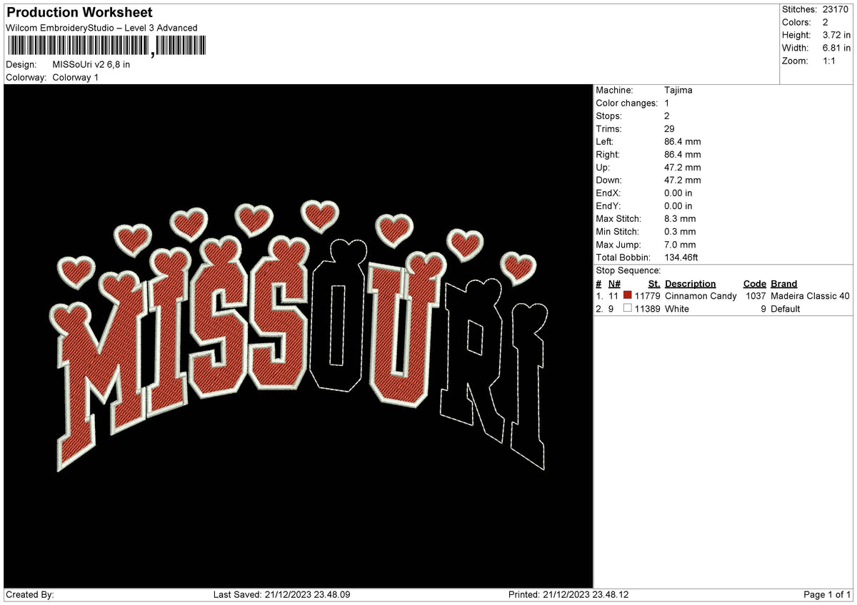 Missouri V02 Embroidery File 6 sizes