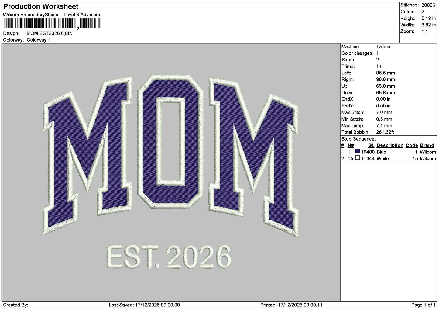 Momtext 26 Embroidery File 6 sizes