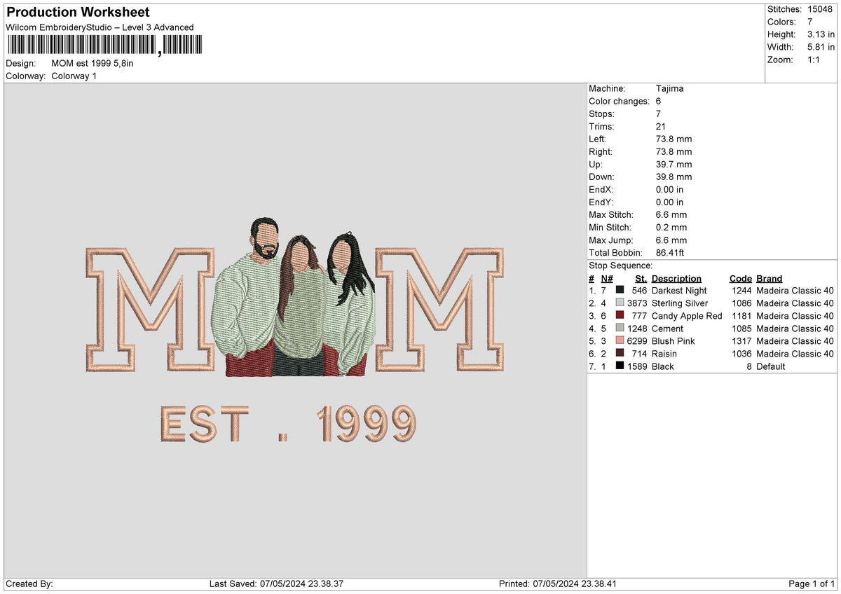 Mom Est99 Embroidery File 6 sizes