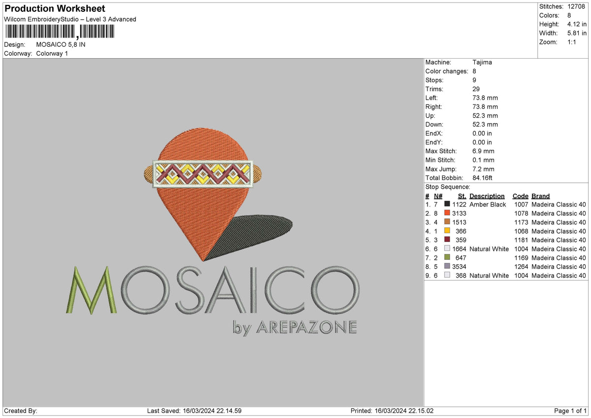 Mosaicotext Embroidery File 6 sizes