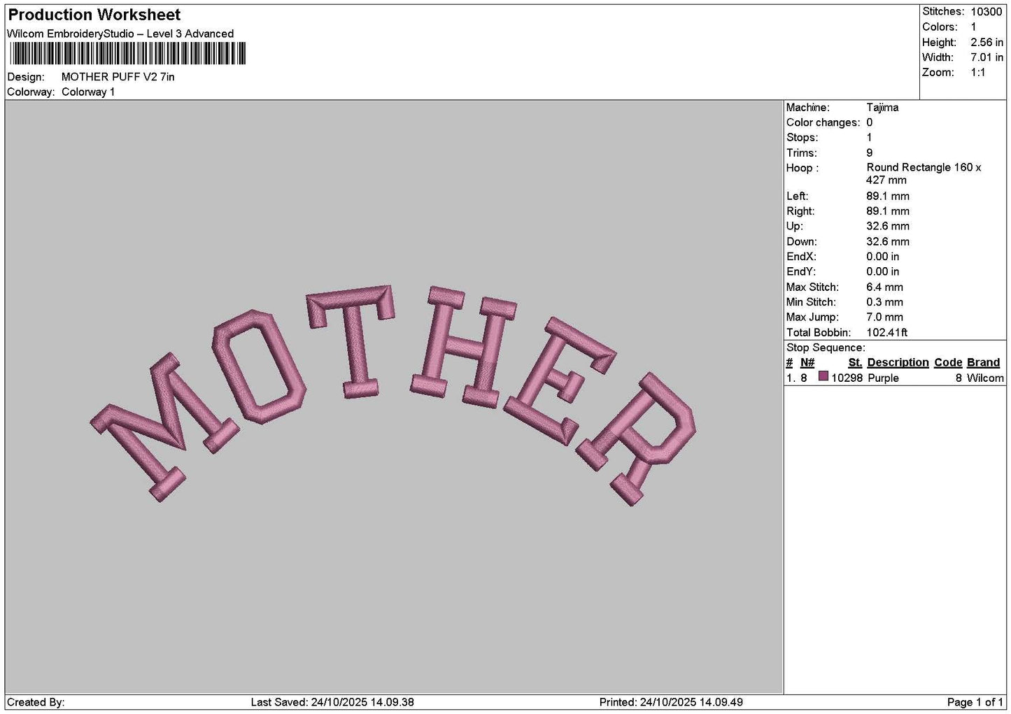 Mothertext Puff Embroidery File 6 sizes
