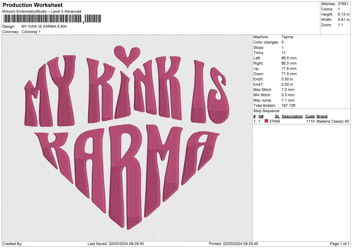 MY KINK IS KARMA Embroidery File 6 size