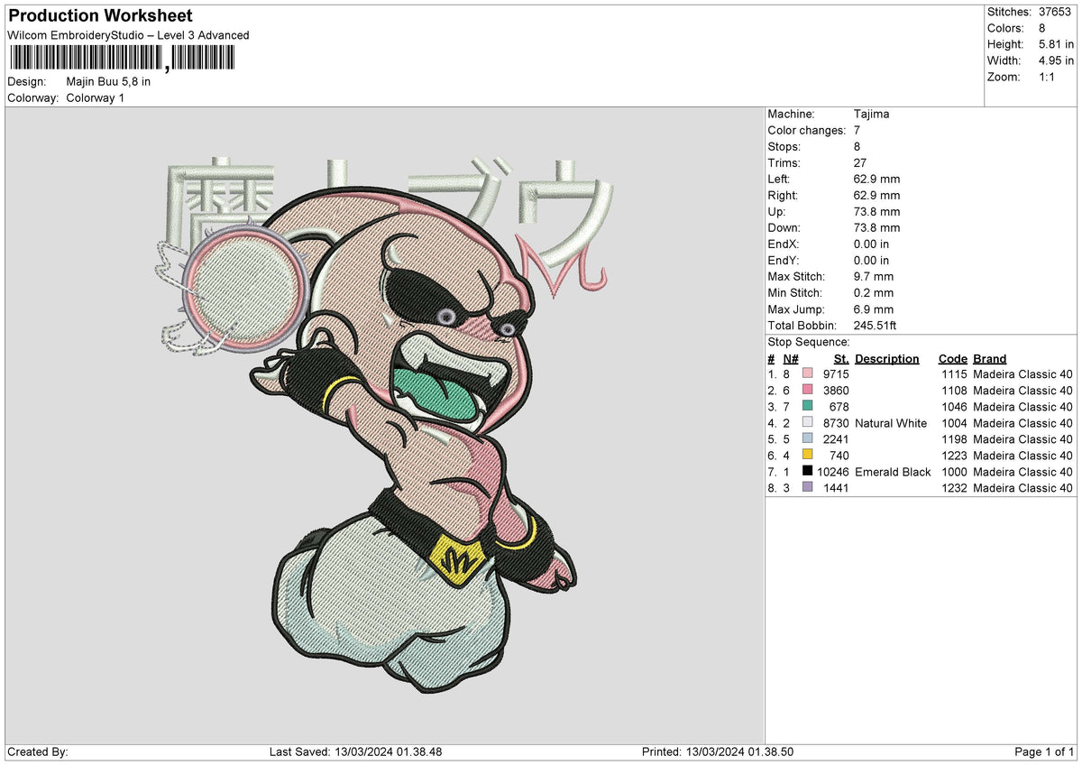 Majin1303 Embroidery File 6 sizes