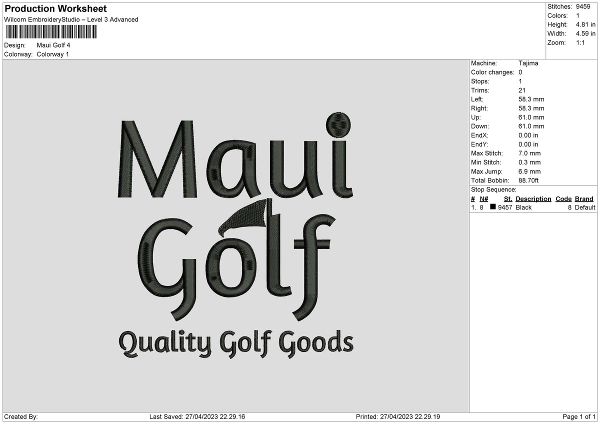 Maui Golf Embroidery File 6 sizes