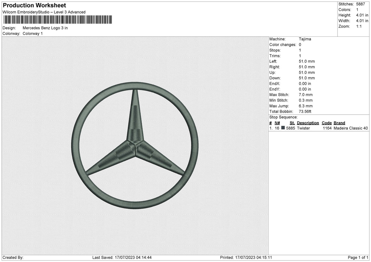 Mercedes Benz Logo Embroidery File 6 size