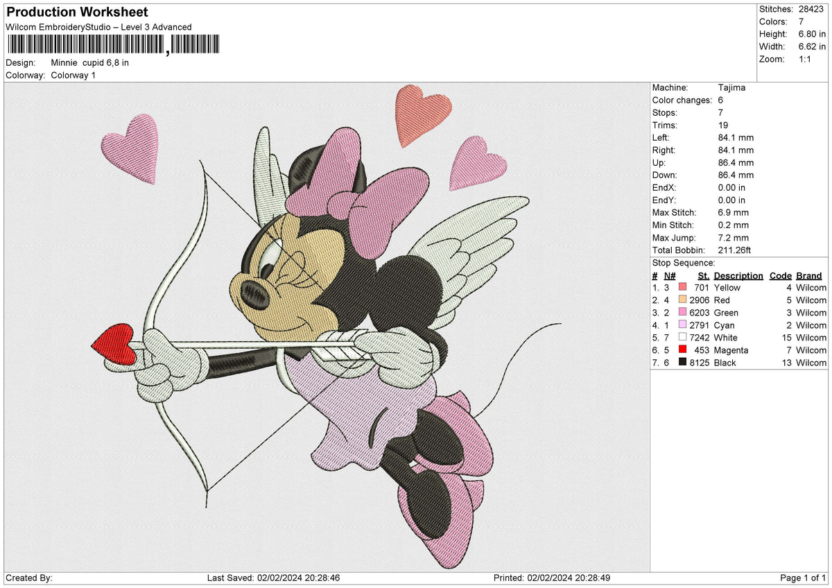 Minnie cupid Embroidery File 6 size