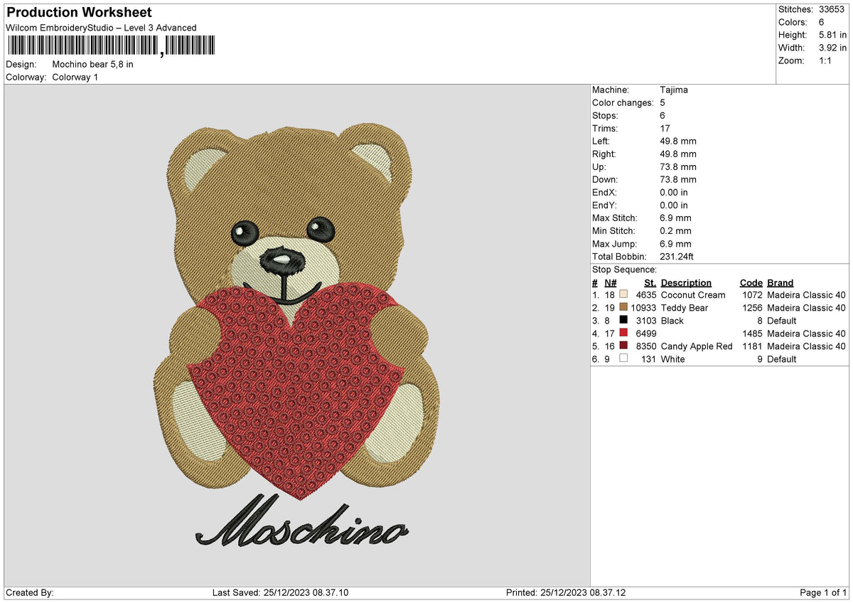 Bear Love Embroidery File 6 sizes