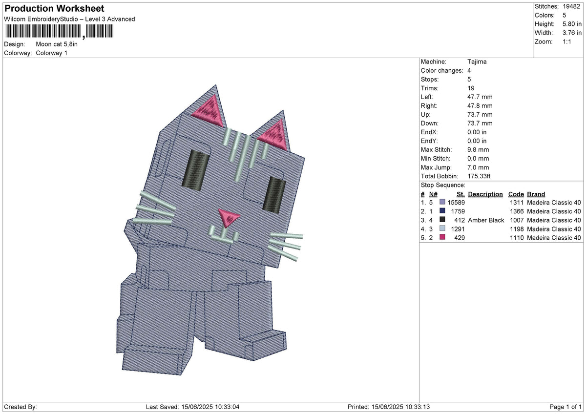 Moon cat Embroidery File 6 size