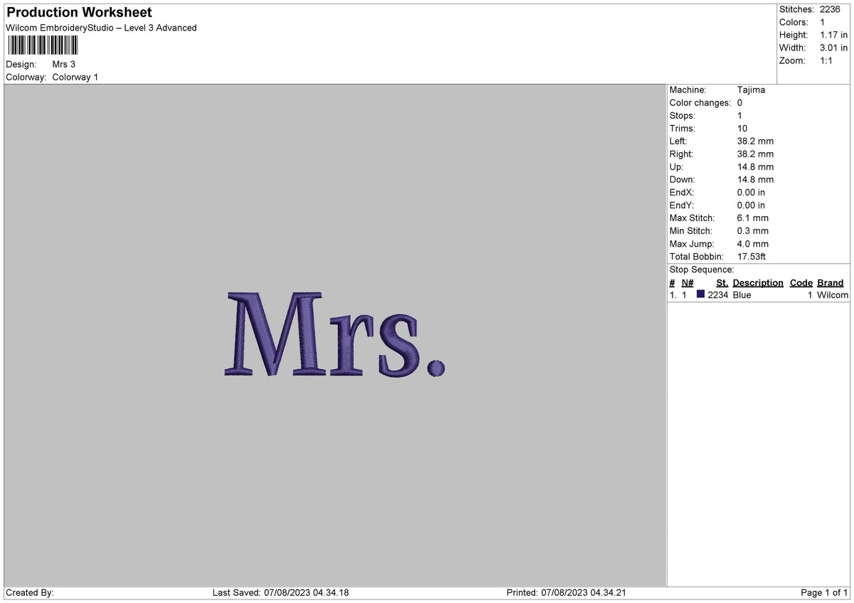 Mrs Embroidery File 6 sizes